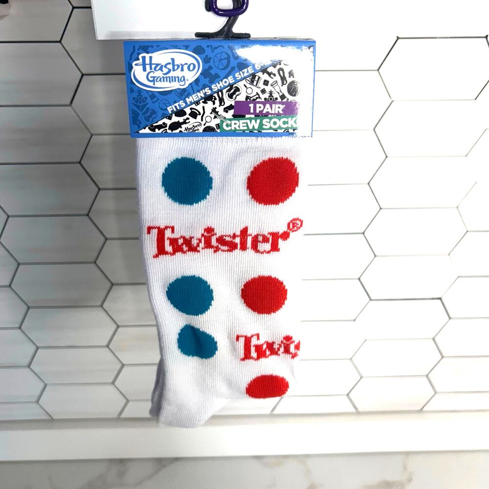 Hasbro Gaming “Twister” Crew Socks Men’s Size 6–12 Retro Game Gift Fun Novelty